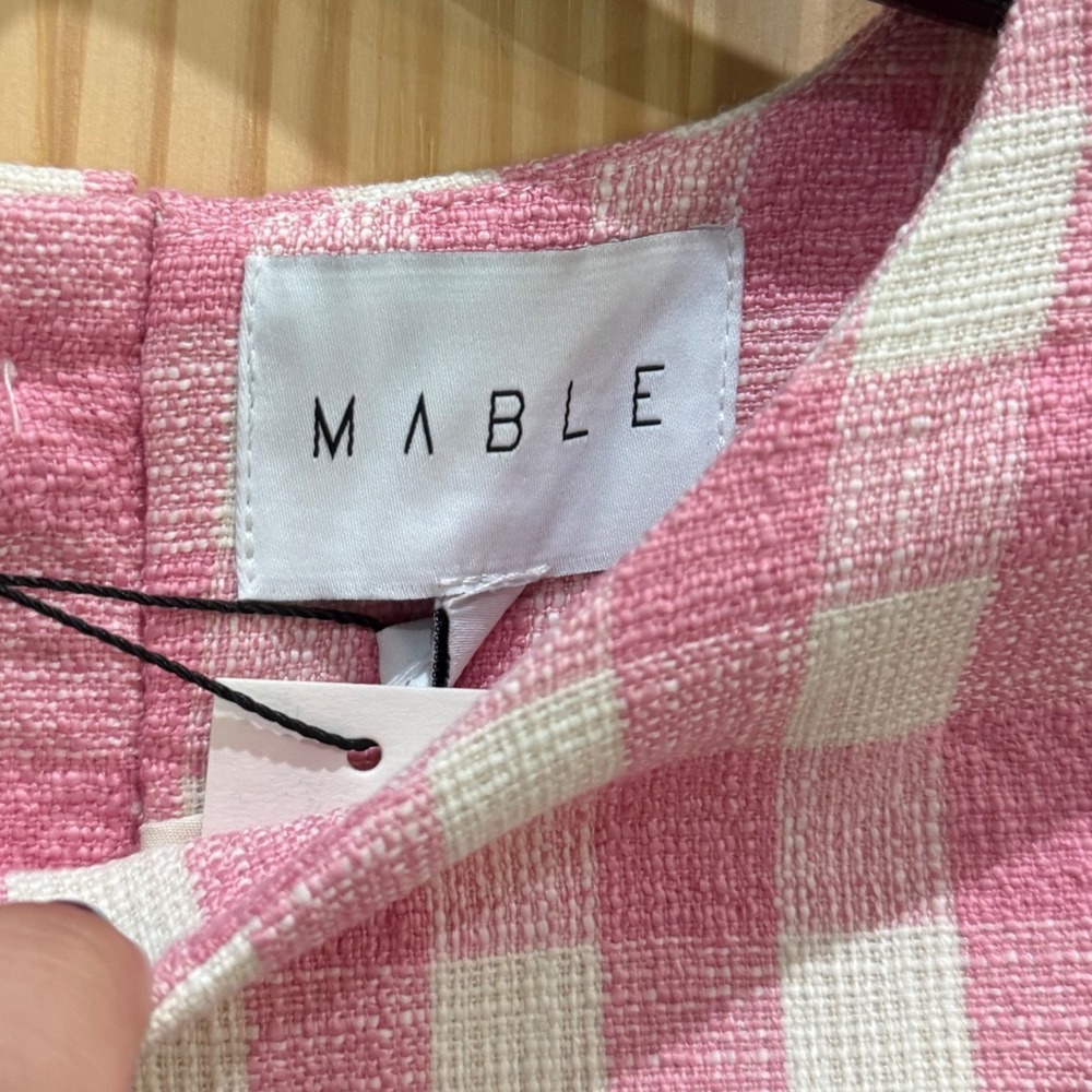 Mable Pink Gingham Scalloped Hem Mini Dress MD5410 Short Sleeve Tweed Check - Picture 3 of 9